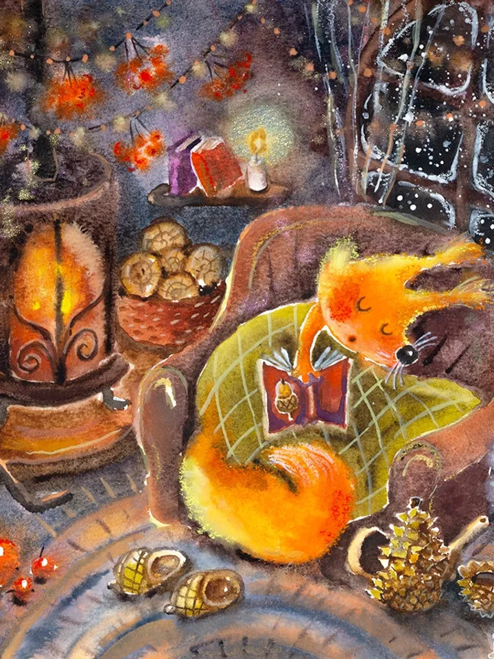 27×27cm Artwork by Julia Schigal "The Winter Dreams" - watercolor, gouache, pastel