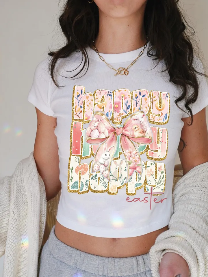 Happy Easter Coquette PNG, Retro Easter Png, Easter Bunny Png, Floral Spring Png, Pink Easter Coquette Bow Png, Easter Shirt Design