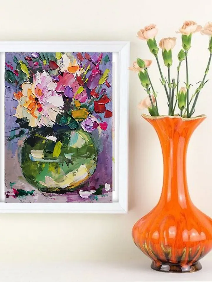 Peonies Painting Original Art 佩恩斯 油畫 Impasto Oil Painting 手工油畫