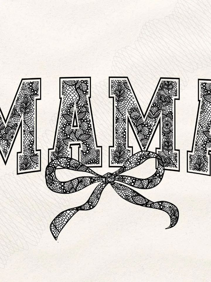 Digital Png File Mama Floral Toile Black Water Color Coquette Bow Clip Art Printable Waterslide Dtf Dtg Sublimation Design INSTANT DOWNLOAD