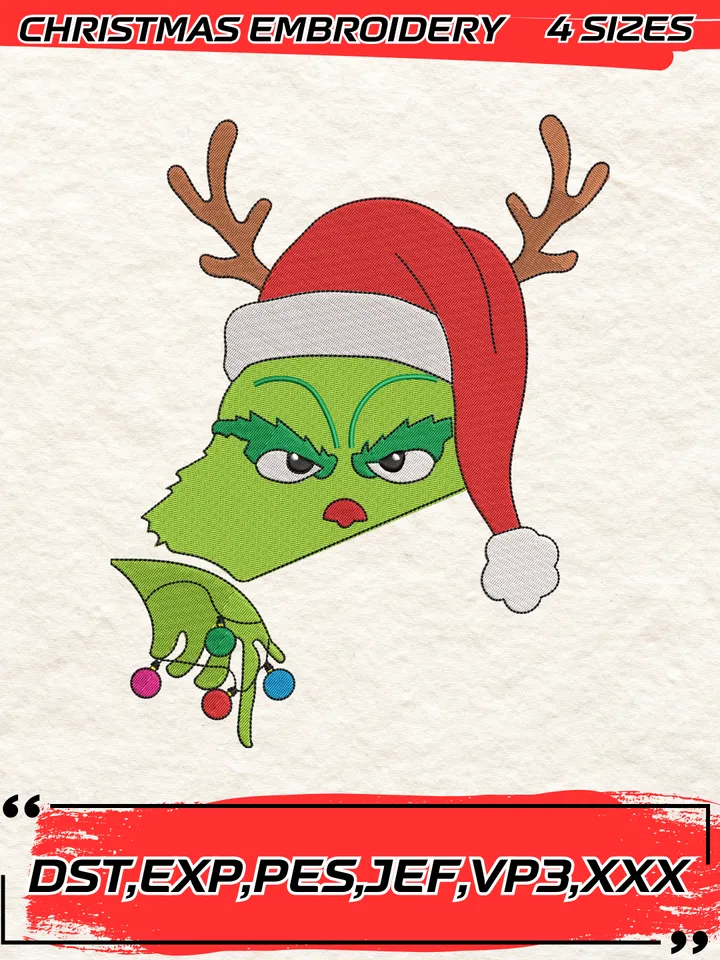 Grinch Christmas Embroidery Design,Grinch Christmas Embroidery Design,Christmas Embroidery Design,4 Sizes,Digital Download