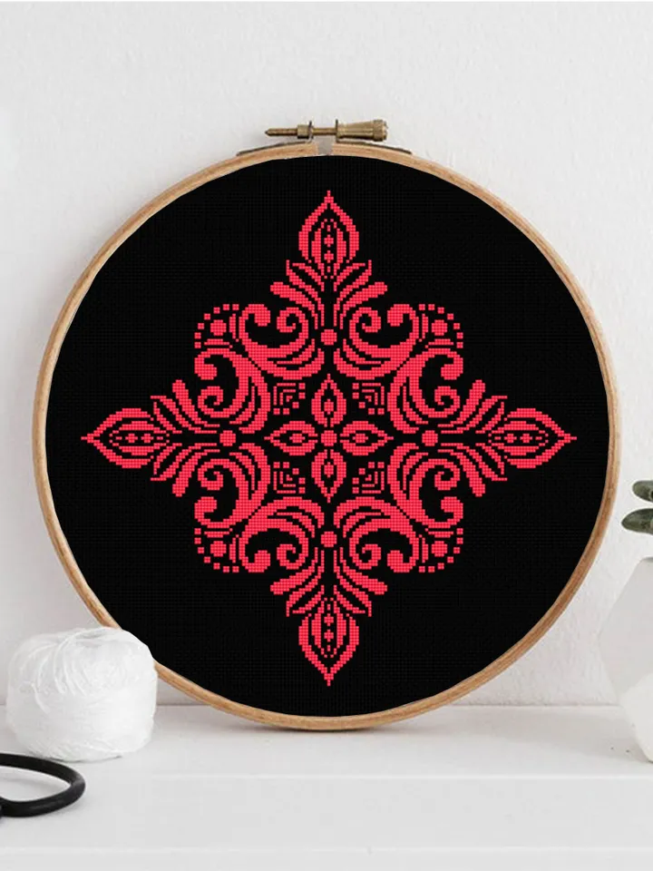 Mandala cross stitch pattern PDF download Monochrome cross stitch chart, Simple mandala pattern digital PDF Geometric mandala ornament #M260