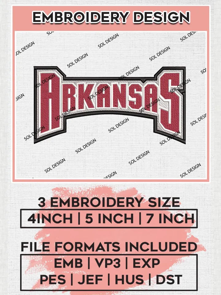 NCAA Razorbacks Team Wordmark Logo Machine Embroidery Design, NCAA Arkansas Razorbacks Team Design Design files, NCAA Team Embroidery Designs, NCAA Machine Embroidery Designs, Digital Download