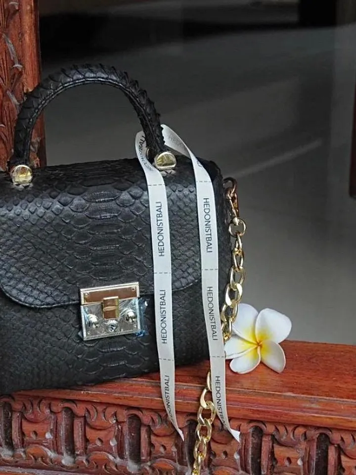 Genuine python top handle bag / designer bag / exotic leather bag / black purse exotic leather / snake print designer classy purse