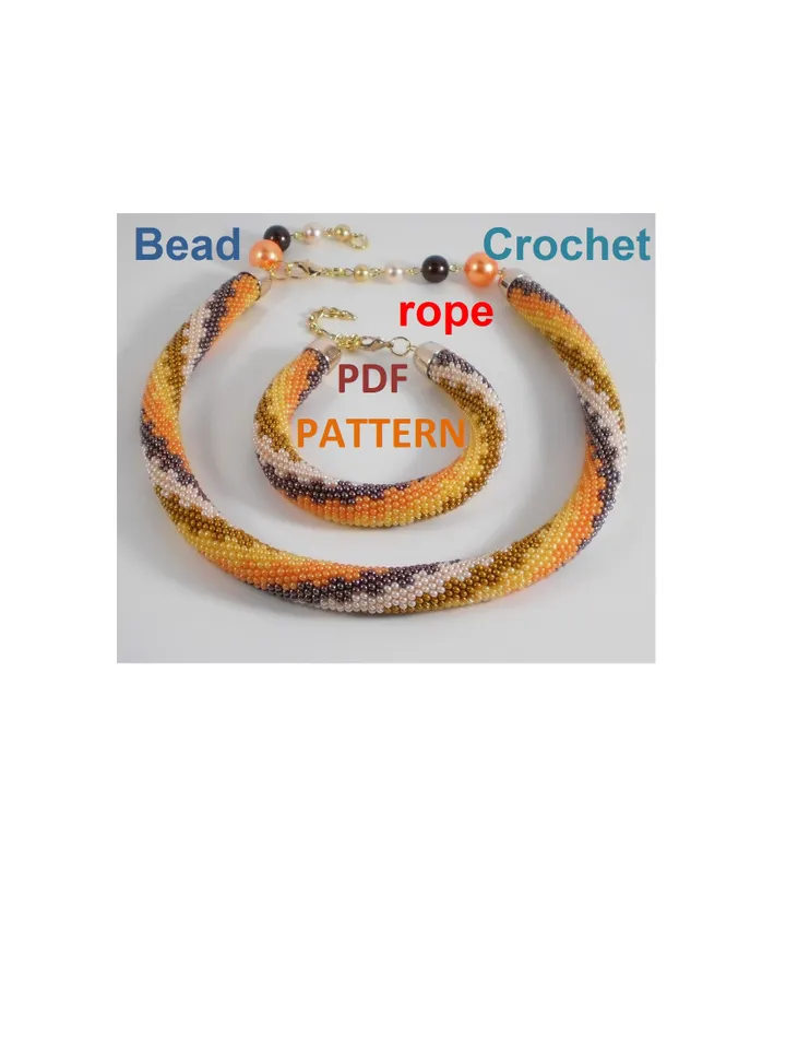 Bead crochet rope pattern «Nodules» necklace and bracelet, DIY, Instant Download, PDF fail