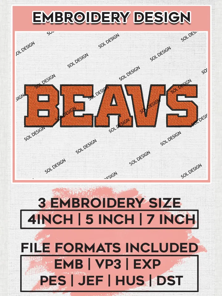 Beavs NCAA Team Word Logo Embroidery Design Files, NCAA Oregon State Beavers Machine Embroidery, NCAA Teams, Game Day, 3 sizes, NCAA Machine embroidery designs, Digital Download