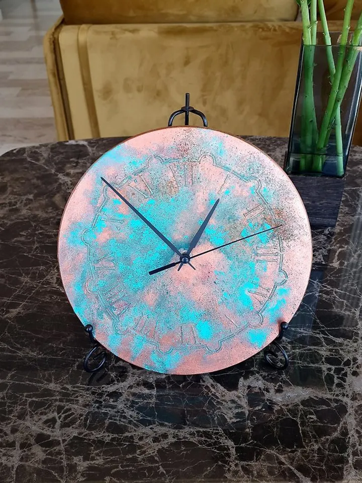 Unique art teal small copper color wall clock Retro wall clock Silent wall clock