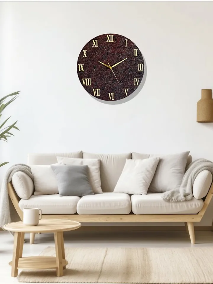 Large brown wall clock 50 cm Golden numbers Handmade clock Silent wall clock