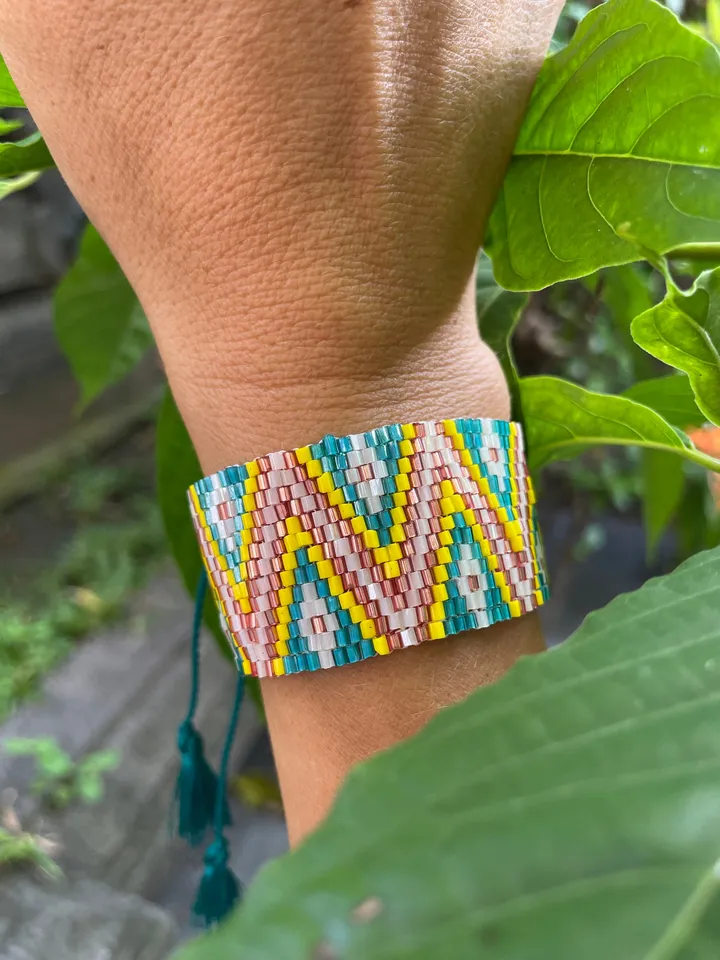 Bead flat wide geometric handmade bracelet | bohemian bracelet | handmade jewellery | summer stylish bracelet | gift for her