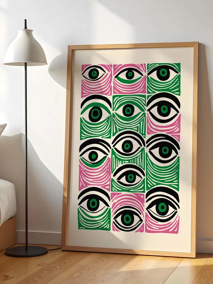 Abstract Eye Wall Art, Colorful Modern Eye Prints, Minimalist Digital Eye Poster Set, Vibrant Home Office Decor, Instant Digital Download