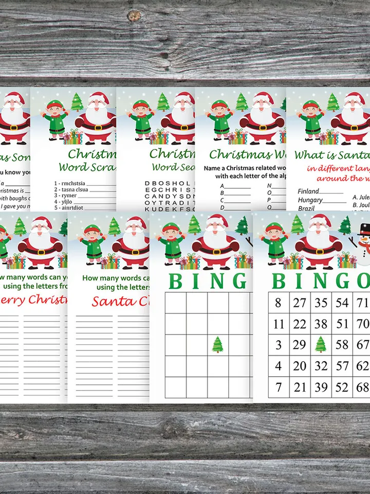 Christmas party games bundle,Printable Christmas Party Game Pack,Santa Claus snowman and elf Christmas Trivia Game Cards