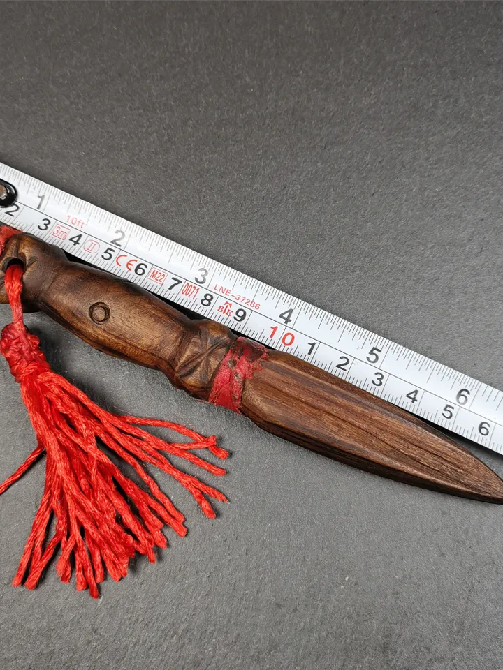 Gandhanra Old Tibetan Amulet,Unique Sandalwood Kila(Dorje Phurba), Dharma Ritual Implement from Gengqing Monastery,6.7"