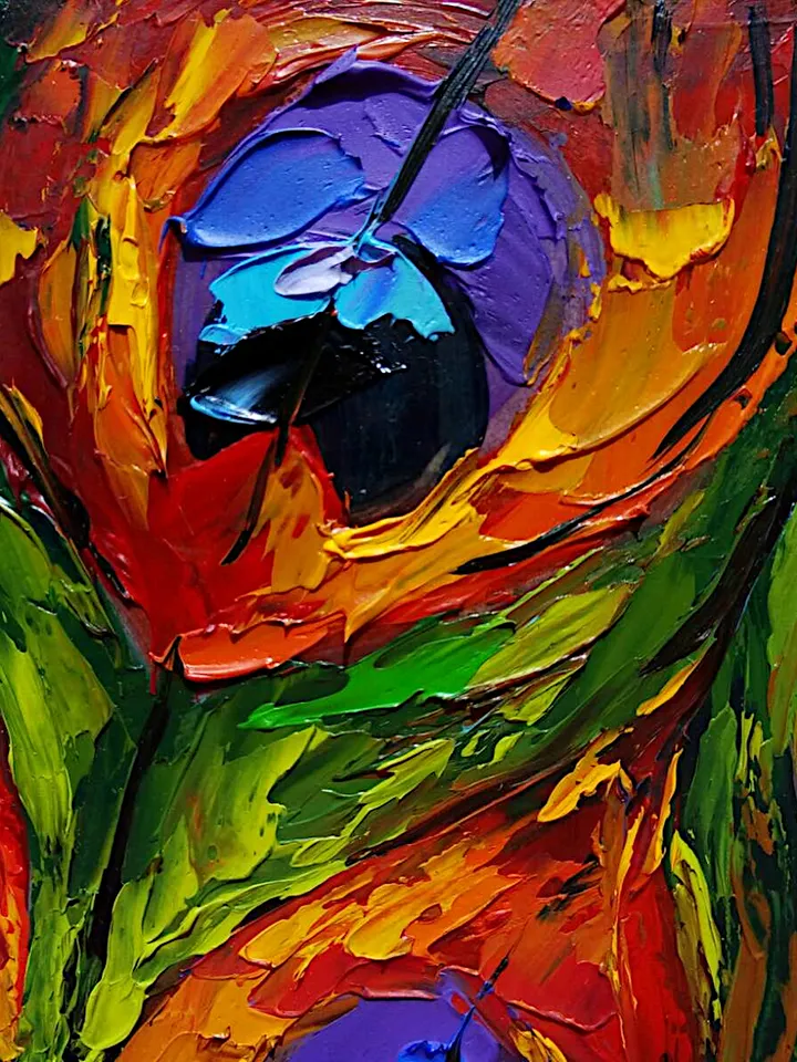 Peacock Painting Bird Original Art Animal Painting Impasto Colorful Wall Art Rainbow Small Art 12" x 12" By Colibri Art