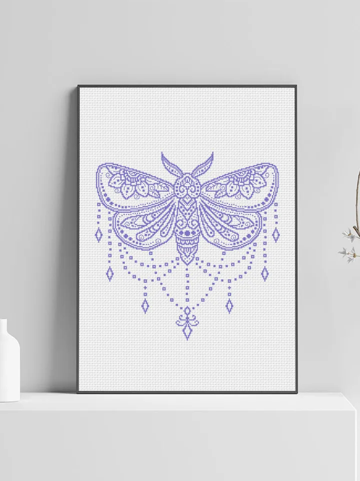 Mandala butterfly cross stitch pattern PDF download Moth cross stitch chart, Monochrome moth pattern, Flower mandala embroidery PDF #M225