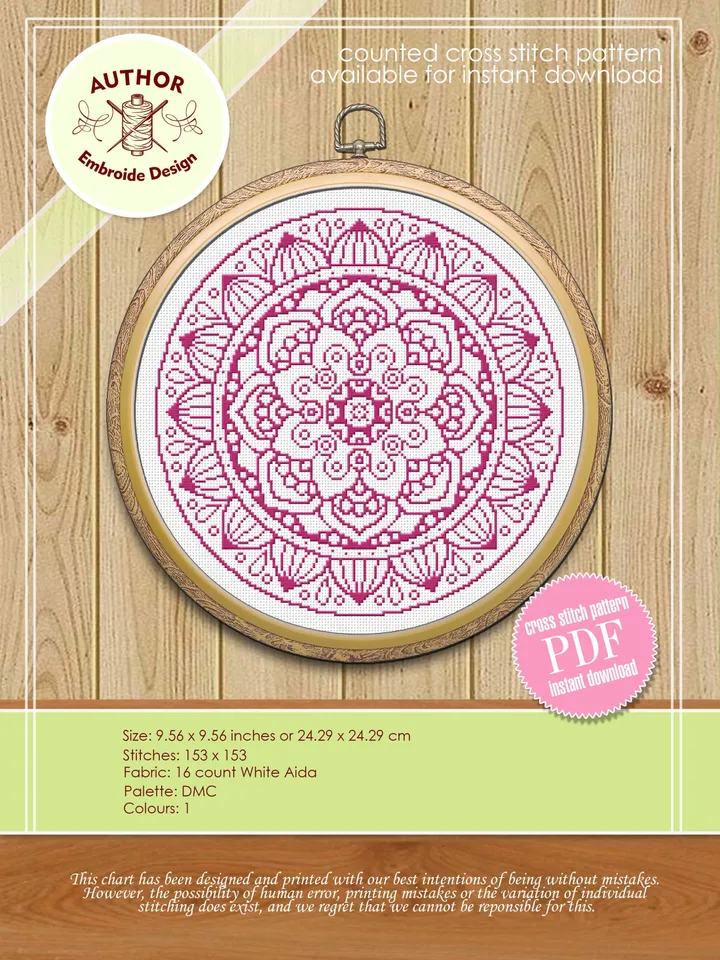 Mandala set cross stitch pattern download PDF, Monochrome embroidery, Floral ornament cross stitch chart, Simple mandala digital PDF #S21