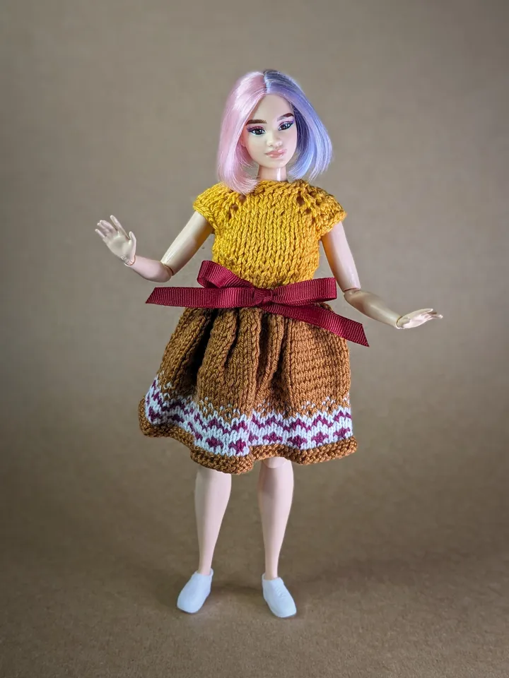 Handmade brown knitted dress for 1/6 scale fashion female dolls