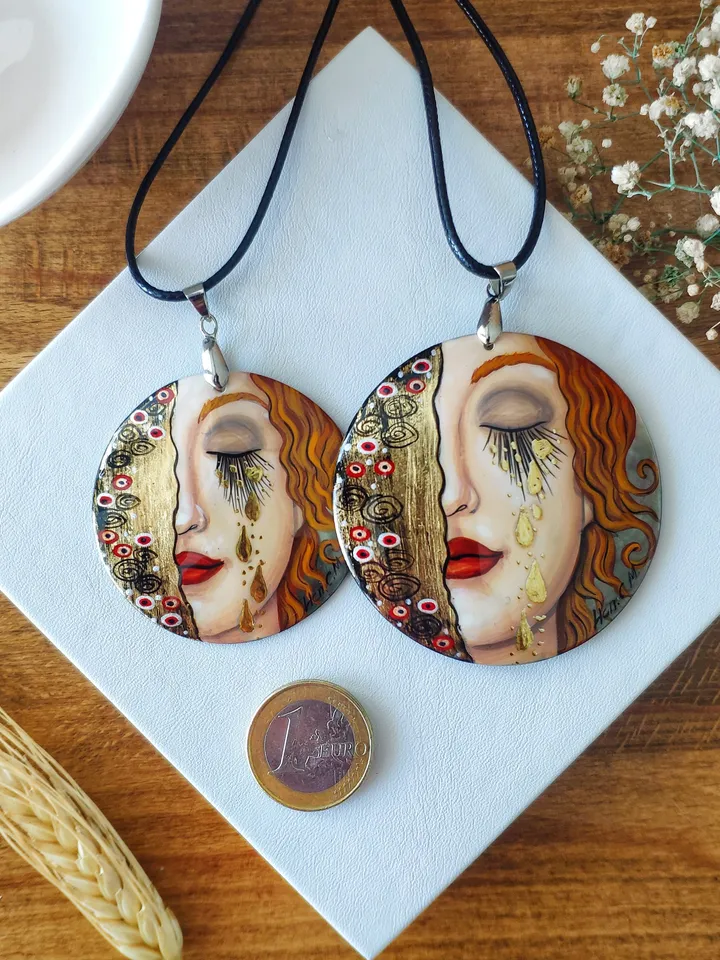 Hand Painted Necklace. Mother-of-pearl Russian hand-painted necklace pendant "Le lacrime di Freyja". Hand paint necklace pendant.