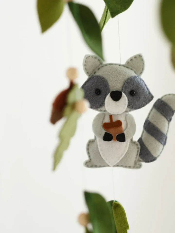 Handcrafted Fox, Deer, Raccoon and Woodland Themed Felt Baby Mobile - Customizable Nursery Decor