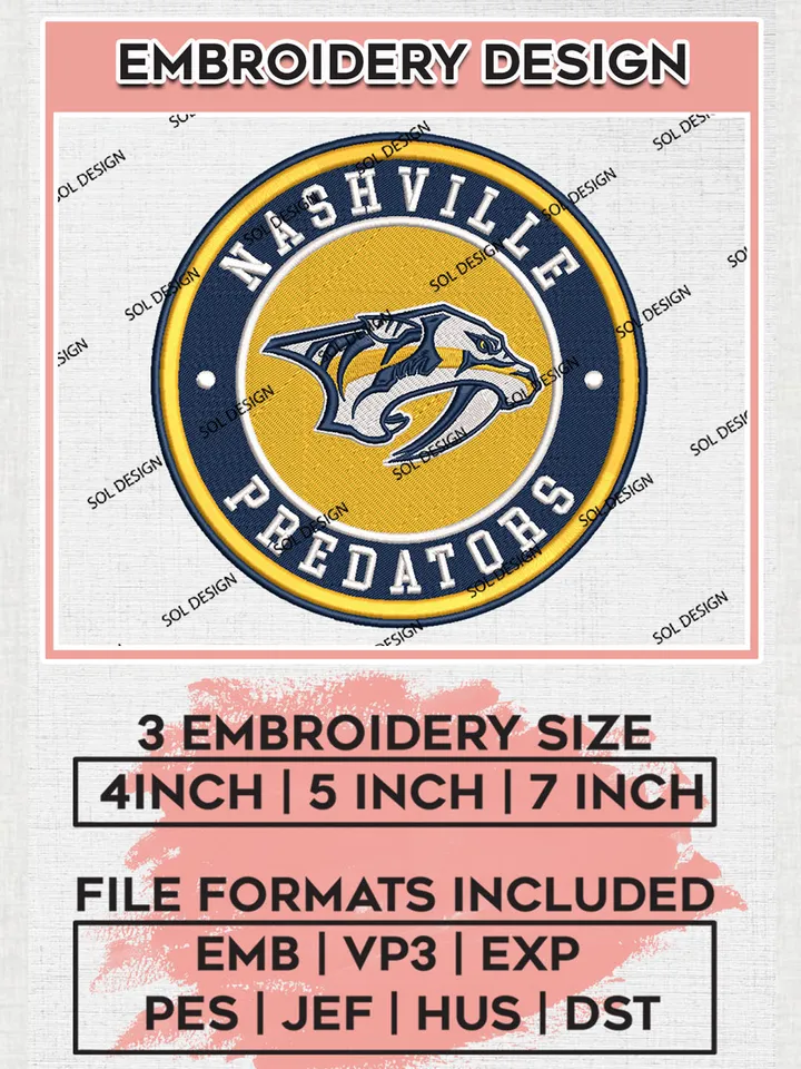 Nashville Predators Circle Logo Machine Embroidery Files, NHL Nashville Predators Embroidery Designs, NHL Predators Logo, NHL Embroidery Designs, Digital Download