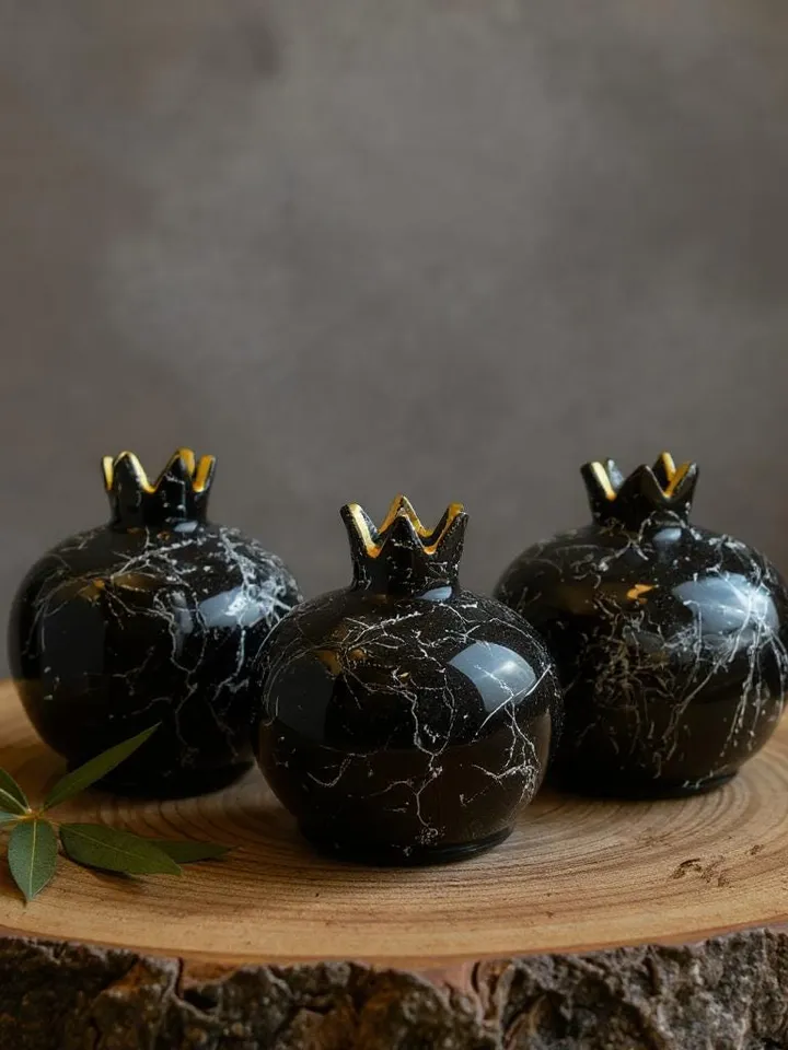 Handpainted Black Ceramic Pomegranate Vase Set of 3 | Handpainted Unique Pomegranate Vase Ceramic Vase Set Home Decor