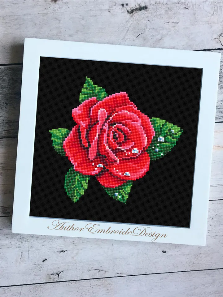 Red rose cross stitch pattern PDF download Simple flower cross stitch chart, Flower pattern digital PDF, Mothers day gift, Home decor #P47