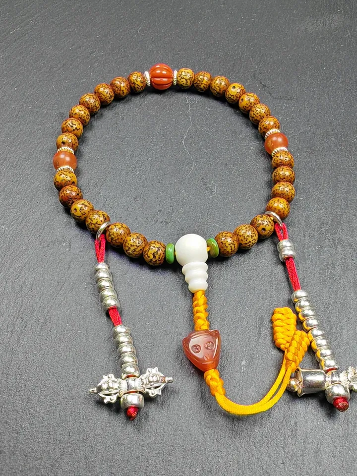 Gandhanra Authentic Tibetan Handhold Wrist Mala - 7.7mm Old Lotus Seed Beads Bracelet - Portable Buddhist Prayer Beads for Meditation