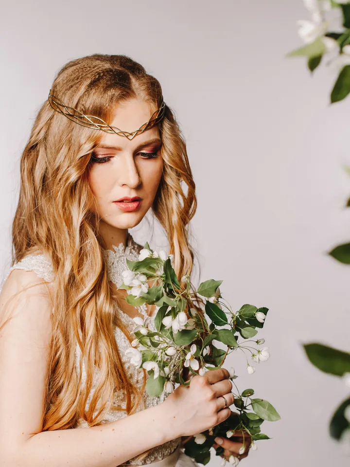 Wedding diadem Bridal Elven Tiara Elven bridal hair vine Wedding Headpiece bridal headband fantasy fairy Tiara Mary