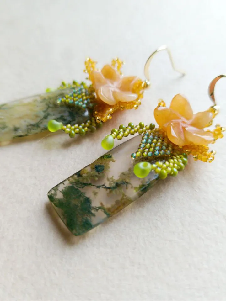 Carnelian moss agate earrings beaded earrings