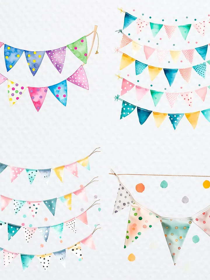 21 Party Bunting PNG Bundle, Coloured Garland Clipart, making card, Printable Watercolor clipart, High Quality PNGs, Paper crafts, Birthday