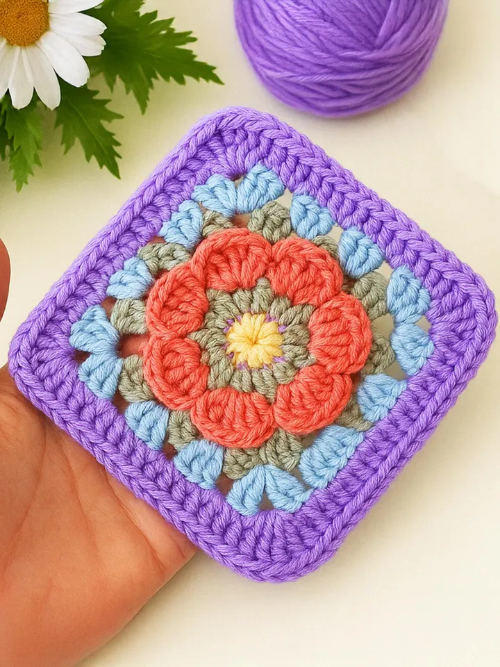 3D Granny Square Crochet Pattern for Baby Blanket & Pillow | Easy Crochet Square DIY Pattern for Beginners