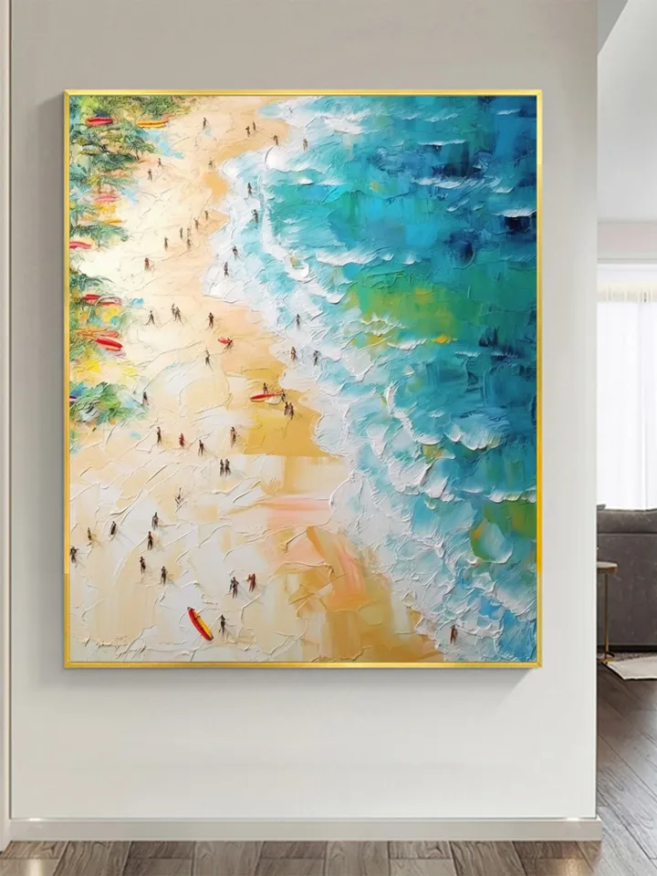 Original Beach Painting On Canvas, Summer Seaside Oil Painting, Golden Beach Art, Office Living Room Wall Art, Large Wall Art, Home Decor