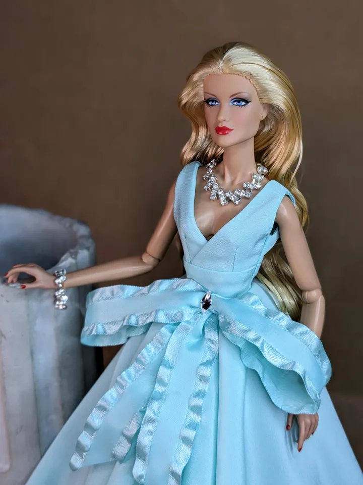 Handmade turquoise evening сlassic gown for 13-inch fashion female dolls