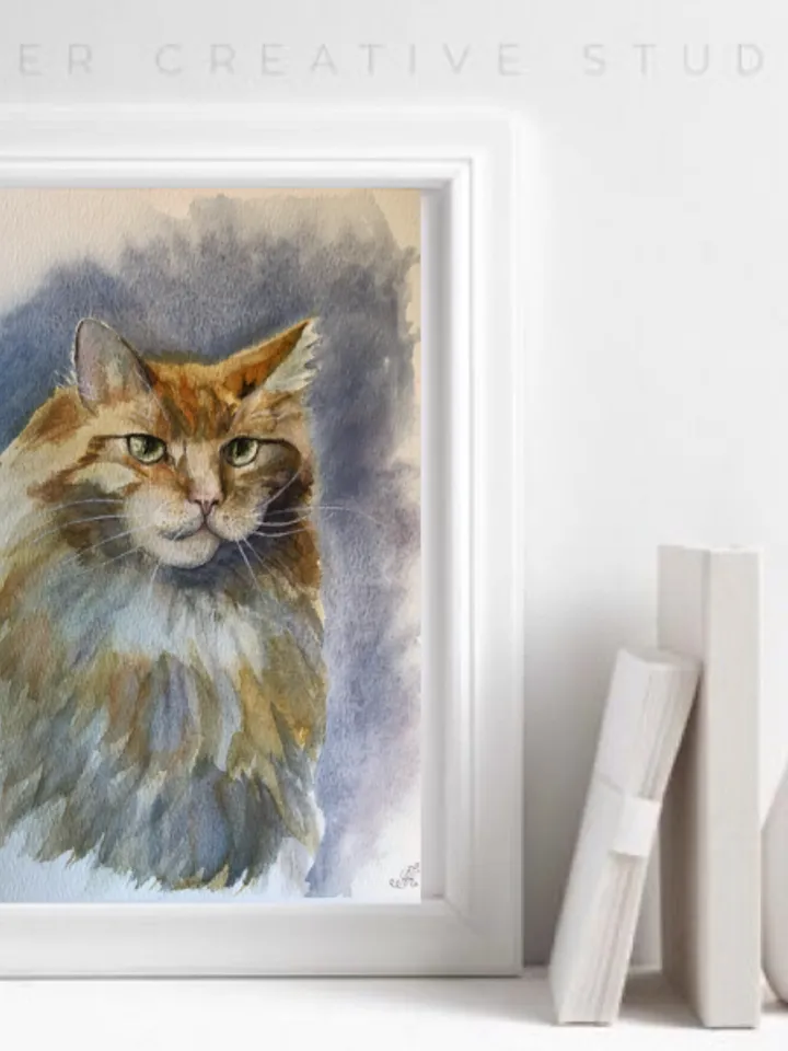 Cat portrait original watercolour painting hand painted