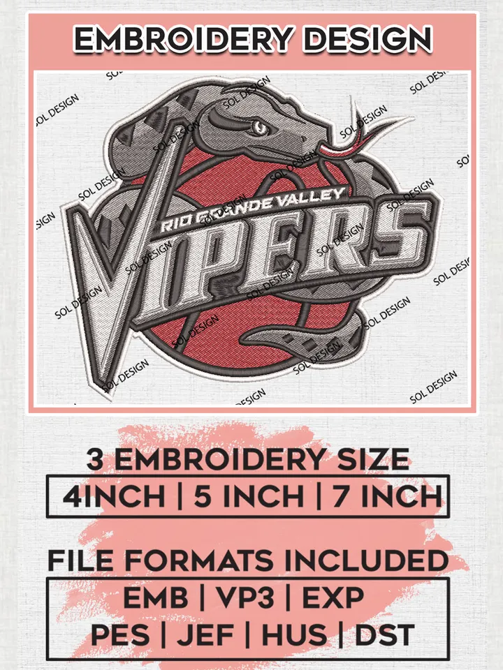 Rio Grande Valley Vipers Basketball Team Number Logo Embroidery Designs, NBA G League Team Embroidery Files, Basketball Machine Embroidery Designs, NBA Rio Grande Valley Vipers Team Logo, Sport Machine Embroidery Design, Digital Download