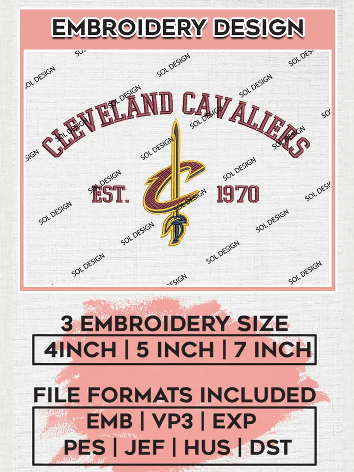 NBA Cleveland Cavaliers Basketball Team Est Logo Embroidery Design, NBA Cleveland Cavaliers Logo Embroidery Files, Basketball Team Machine Embroidery, Machine Embroidery Design