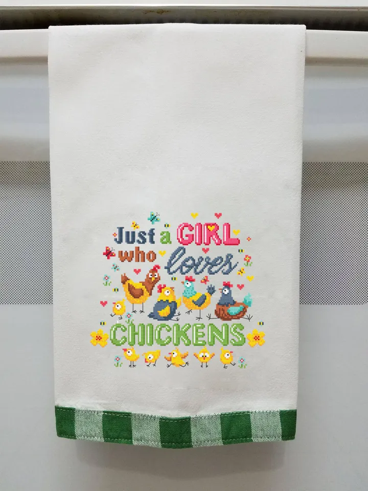 Just a girl who loves chickens cross stitch pattern PDF download Chicken cross stitch chart, Funny pattern digital, Chicken lover gift #Q65