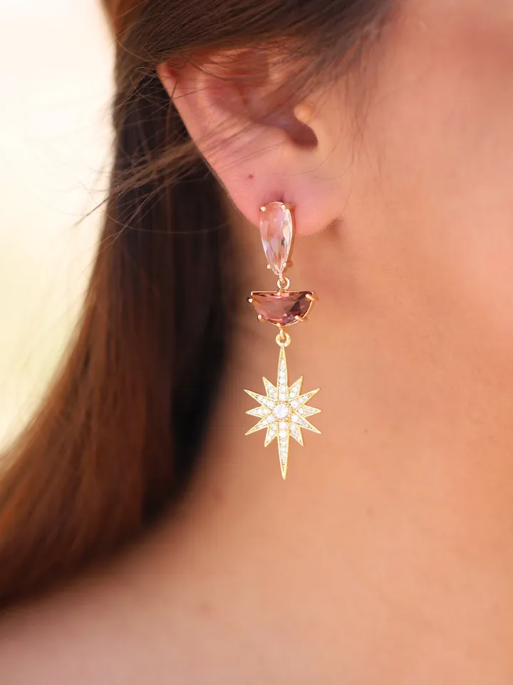 Art Deco Gold Star Wedding Earrings, Emerald Green Statement Bridal Earrings, Celestial Earrings, Boho Bridal Earrings, Statement Jewelry