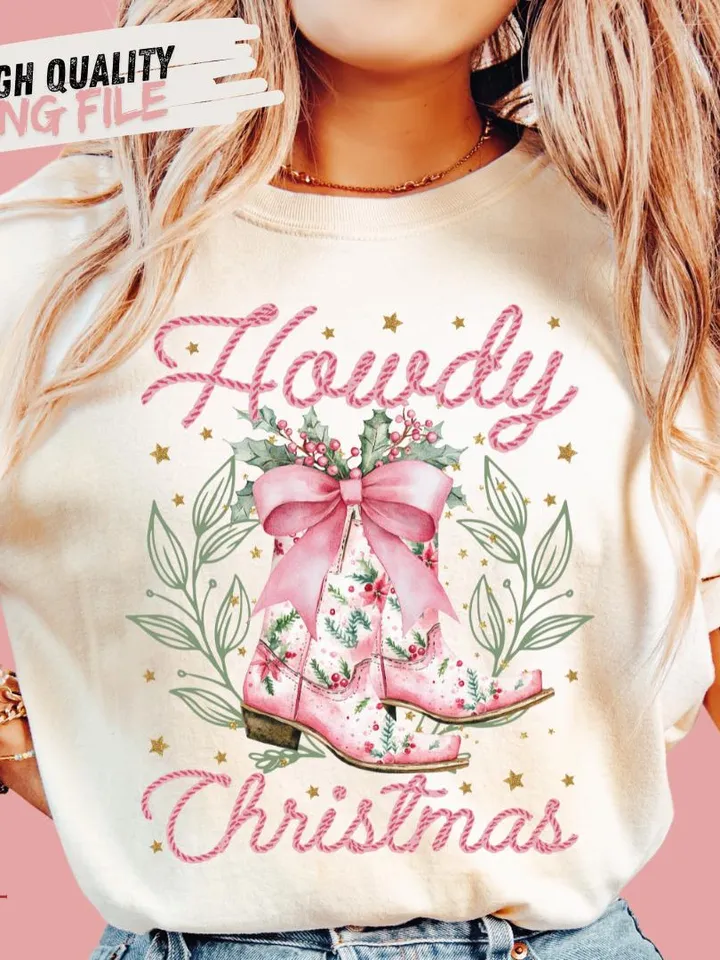 Howdy Christmas Png, Western Christmas Png, Coquette Christmas Png, Holiday Png, Cowgirl Christmas Png, Aesthetic png, Pink Christmas Png