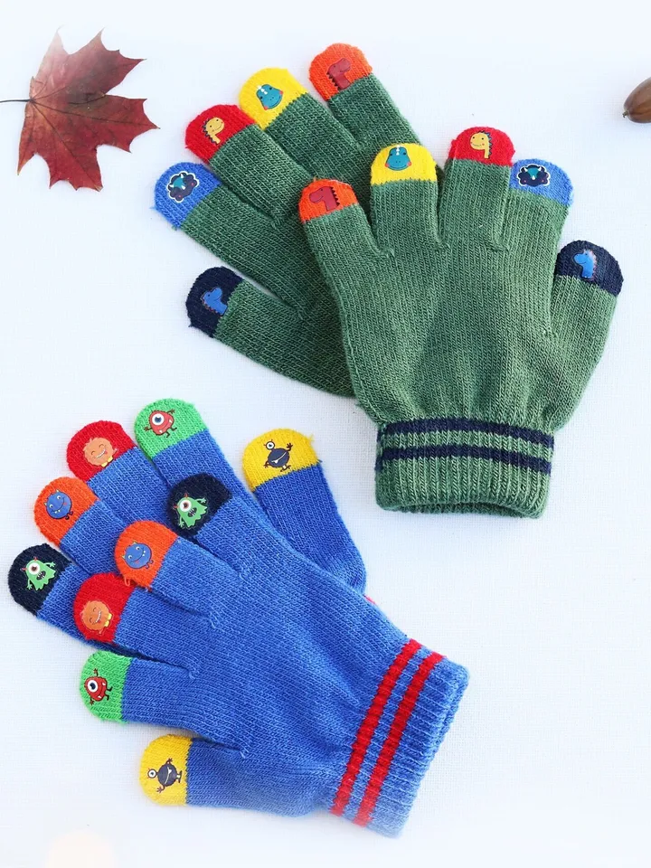 Gloves for boy, Kids finger gloves, toddler stretch winter gloves, colourful fun hands