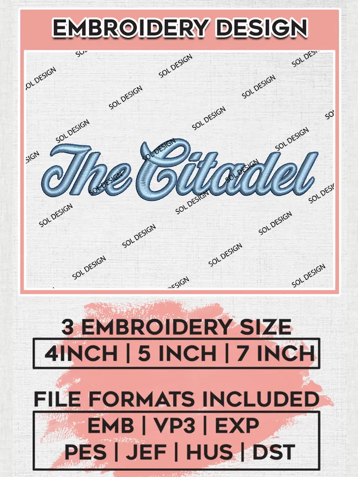 The Citadel Team Word Logo Embroidery Design Files, NCAA The Citadel Bulldogs Machine Embroidery, NCAA Teams, 3 sizes, NCAA Machine embroidery designs, Digital Download