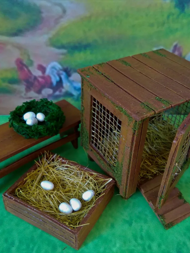 Chicken coop in miniature. Chicken coop for the doll garden.1:12 scale.
