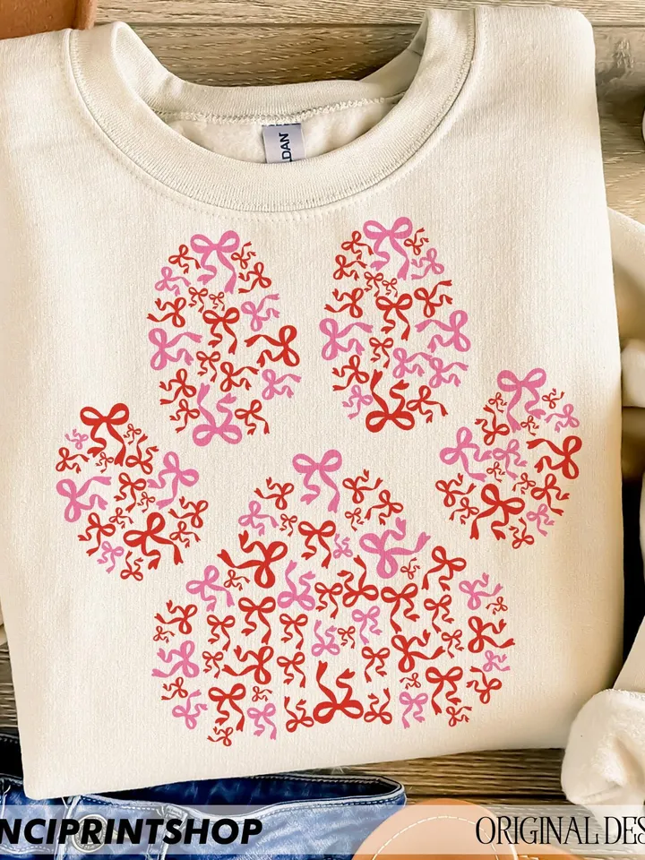 Dog Valentine Coquette Heart Png, Pink Bow png, Dog Mom png, Dog Paw Print Heart Png, Dog Lover png, Valentines Day png,Valentines Shirt png