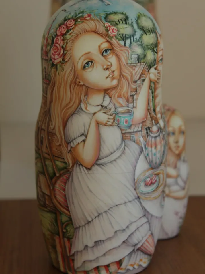 Matryoshka "Girls and Angels". Set of 5 dolls. 9inch.