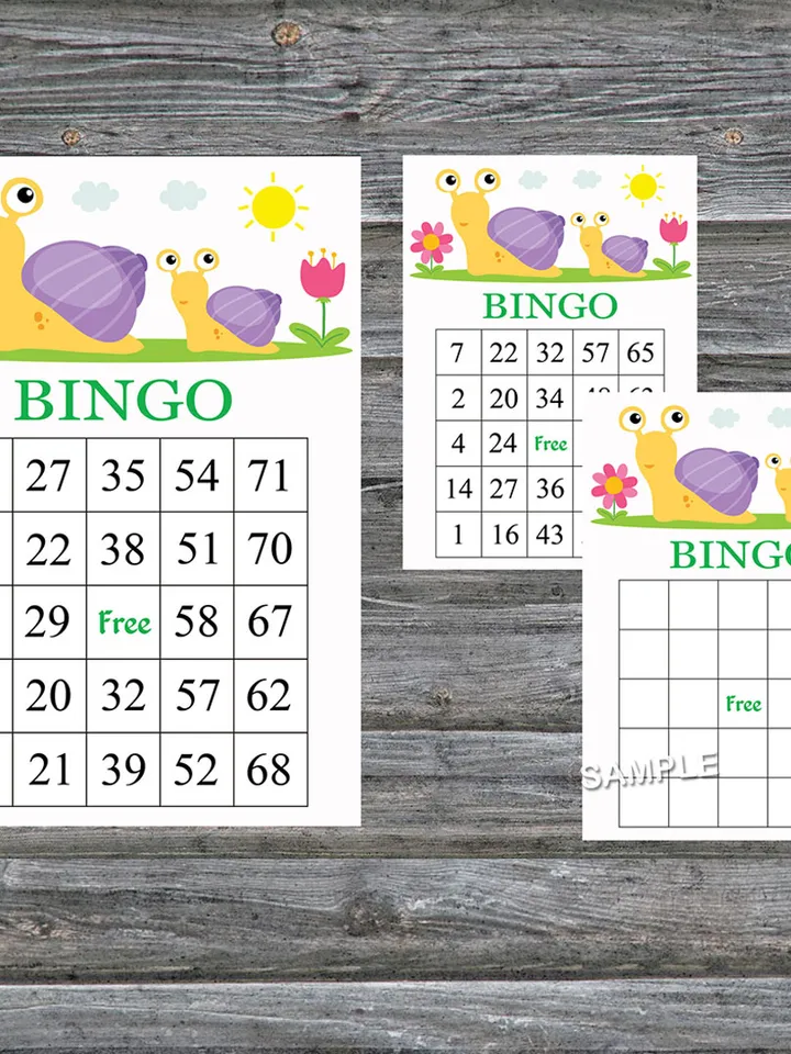 Snail bingo cards,Snail bingo game,Snail printable bingo cards,60 Bingo Cards,INSTANT DOWNLOAD--279