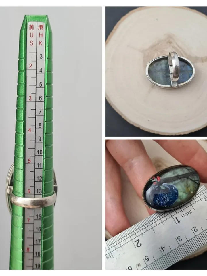 Raven ring Labradorite ring Stone painting Aaa large labradorite crow ring