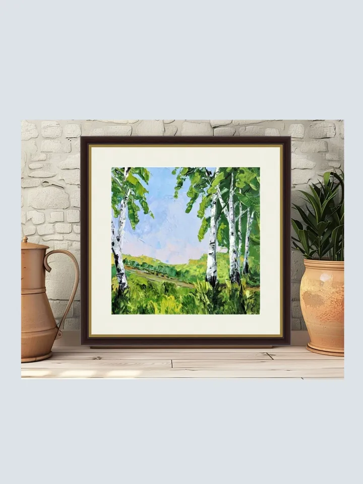 Original Oil Painting Landscape with Birch Trees Summer Birch Forest Mini Artwork