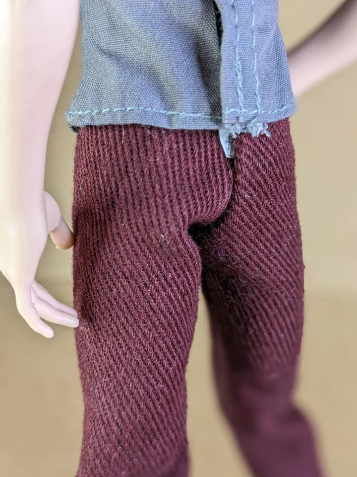 Handmade Burgundy denim pants or shorts for 1/6 scale boy dolls