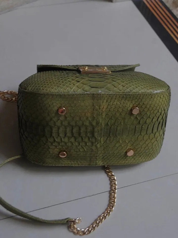 Genuine python top handle bag / designer bag / exotic leather bag / khaki purse exotic leather / snake  print designer classy purse