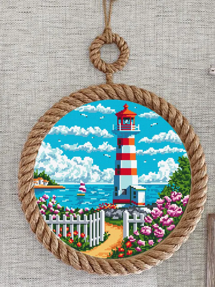 Lighthouse cross stitch pattern download PDF Nature landscape cross stitch chart Summer sea landscape pattern digital PDF Home decor #L46
