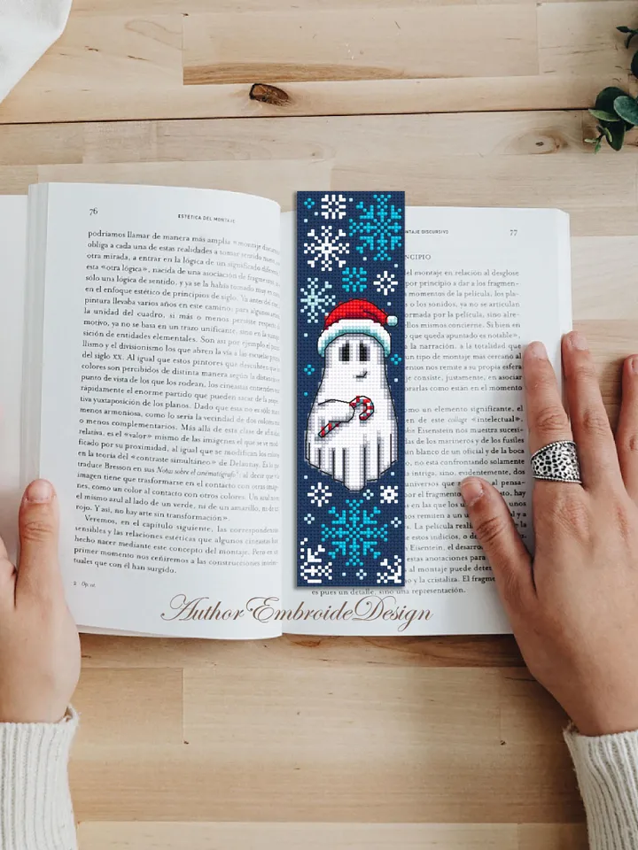 Christmas ghost bookmark cross stitch pattern PDF download Ghost cross stitch chart, Christmas bookmark pattern digital PDF, Snowflake #B368